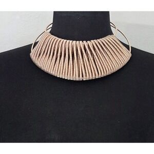 Torque Necklace Rose Gold‎ Tone  Bib Collar Wrapped Wire Cord Metal Chain